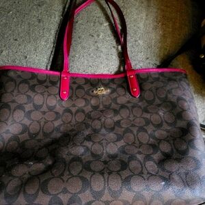 Coach Brown and Pink Reversible Signature Tote Bag